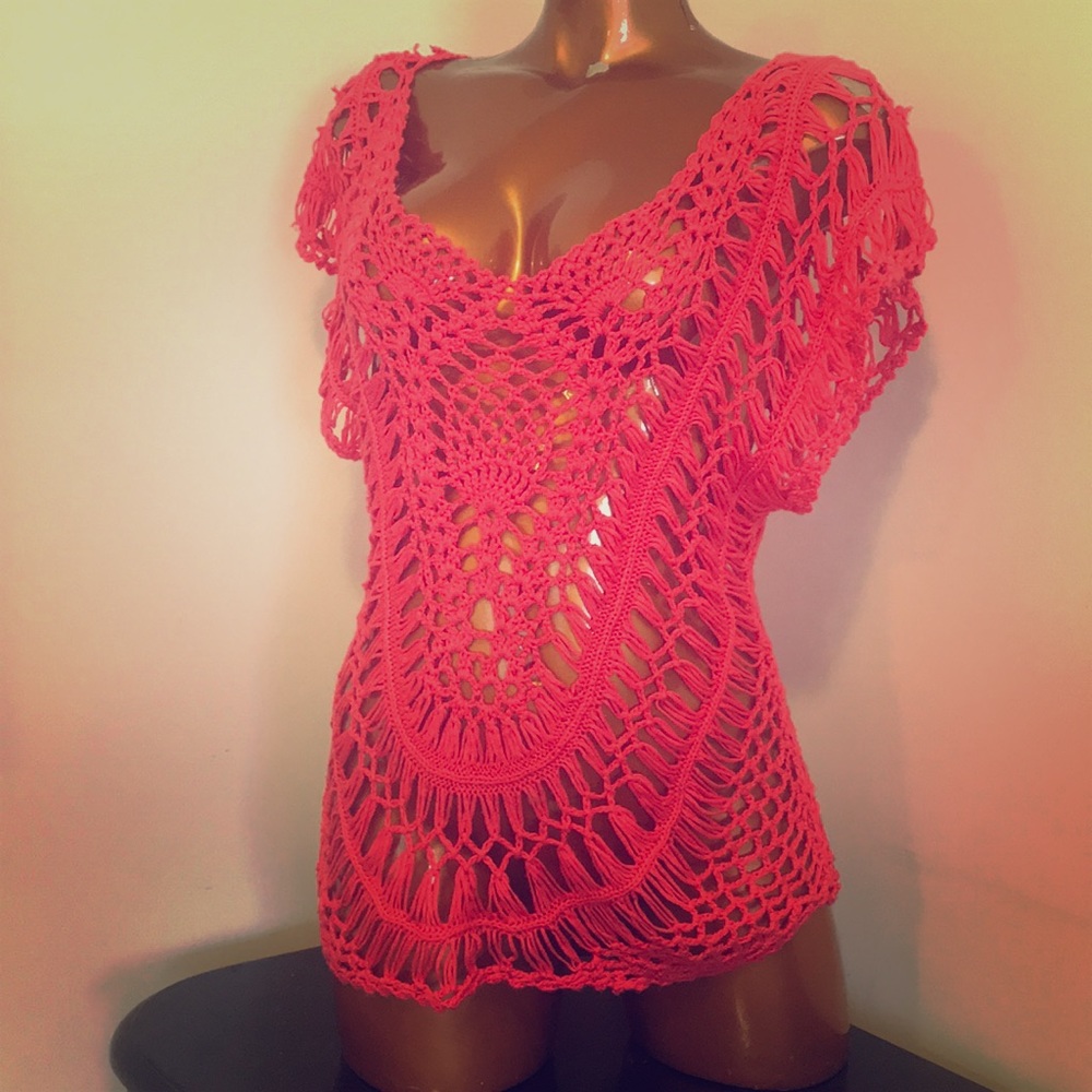 Vivid Collection crochet top swim cover-up sz S/M